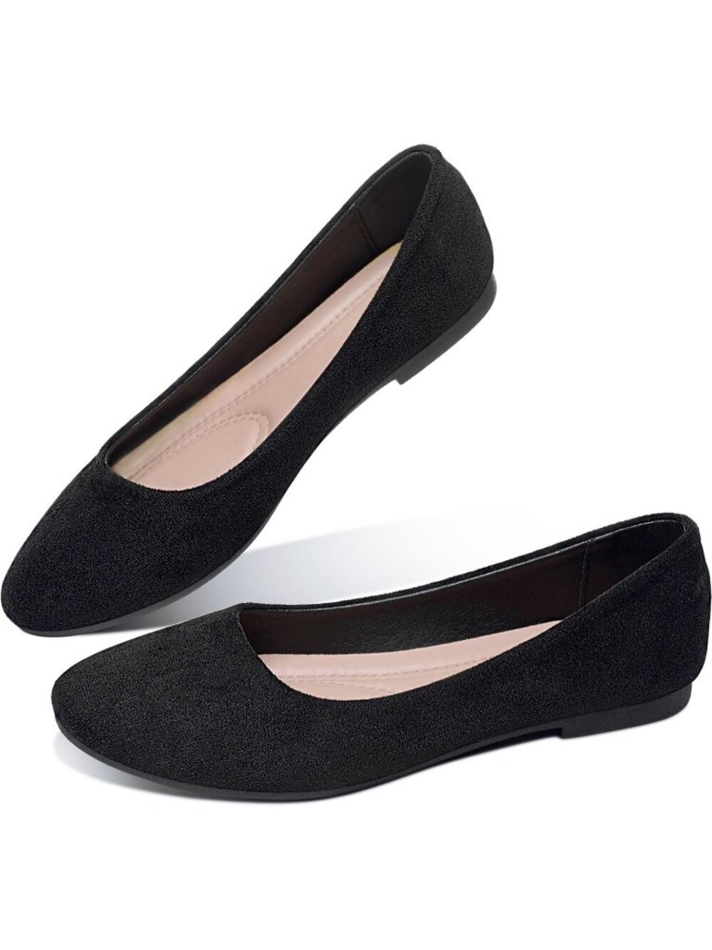 Women's Black FSuede Round Toe Flats Slip On Stable Black Ballet Dress Shoes